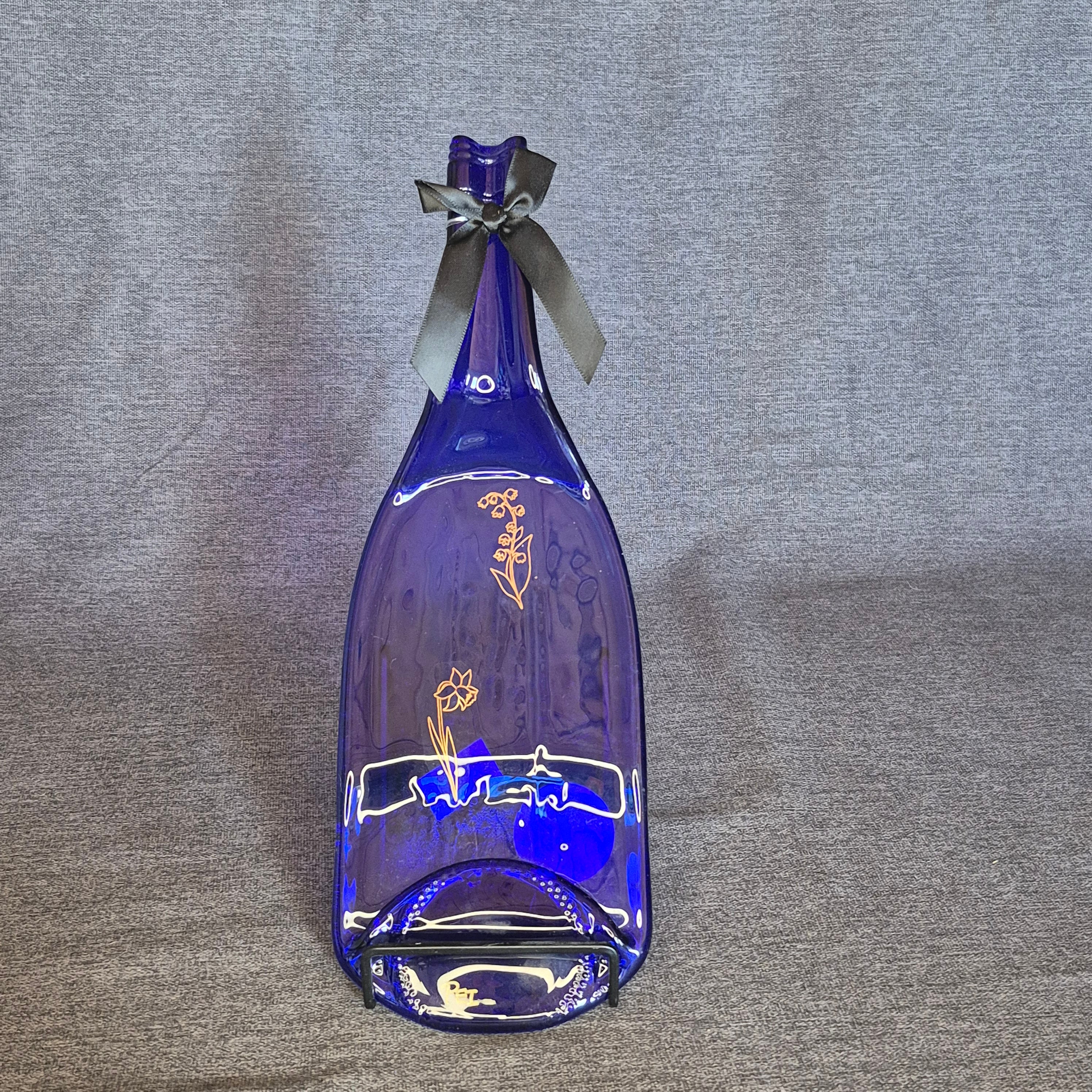 Flattened Bottle Appetizer Plate - Blue Glass