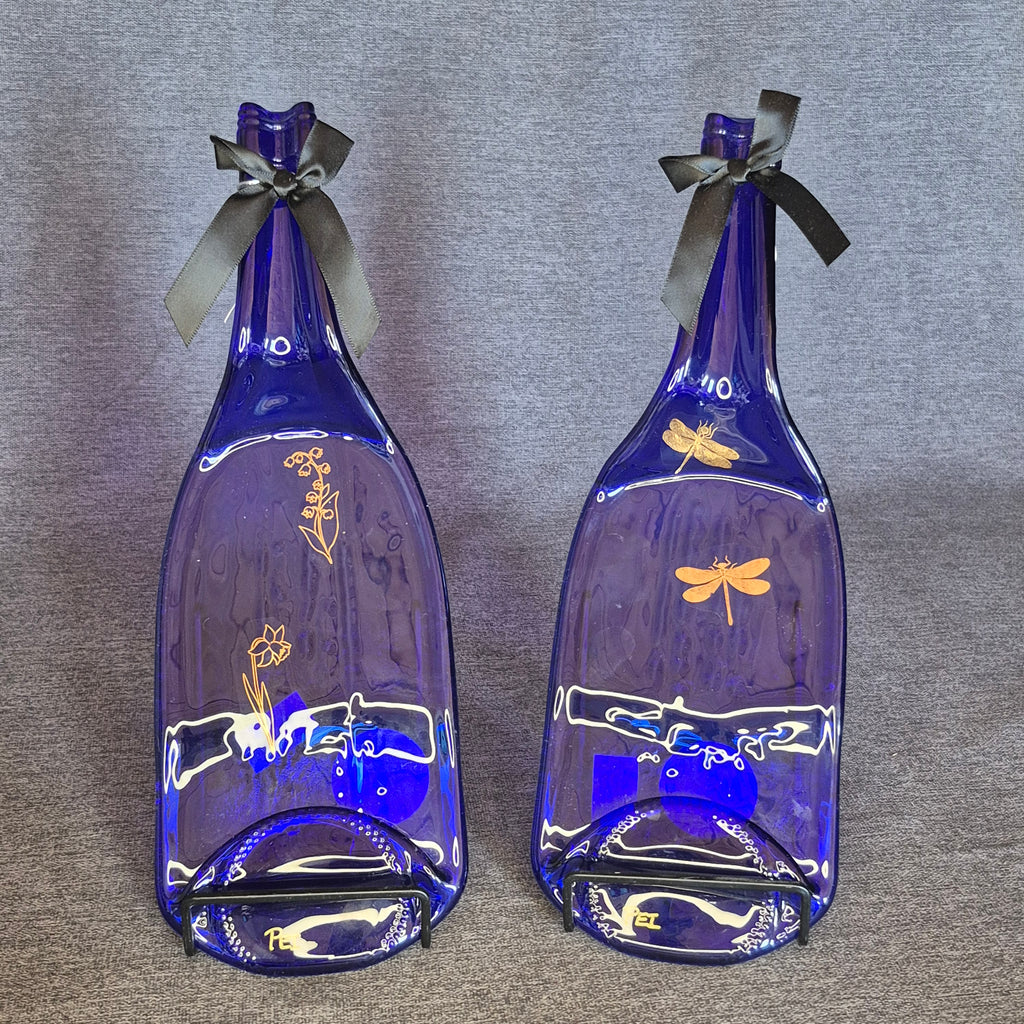 Flattened Bottle Appetizer Plate - Blue Glass
