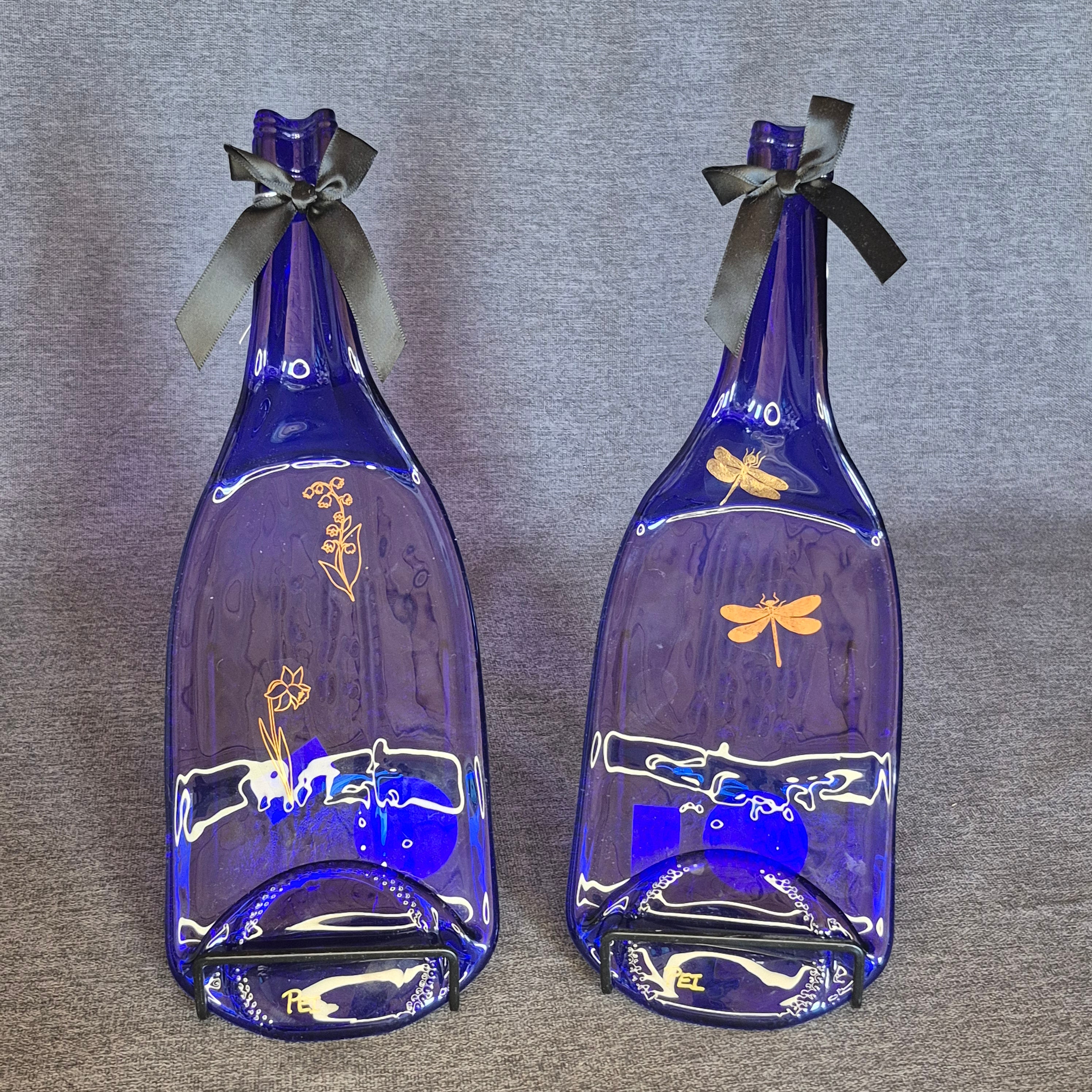 Flattened Bottle Appetizer Plate - Blue Glass